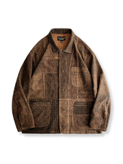 植物染め香云纱とタッサーシルクのピースワークジャケット。