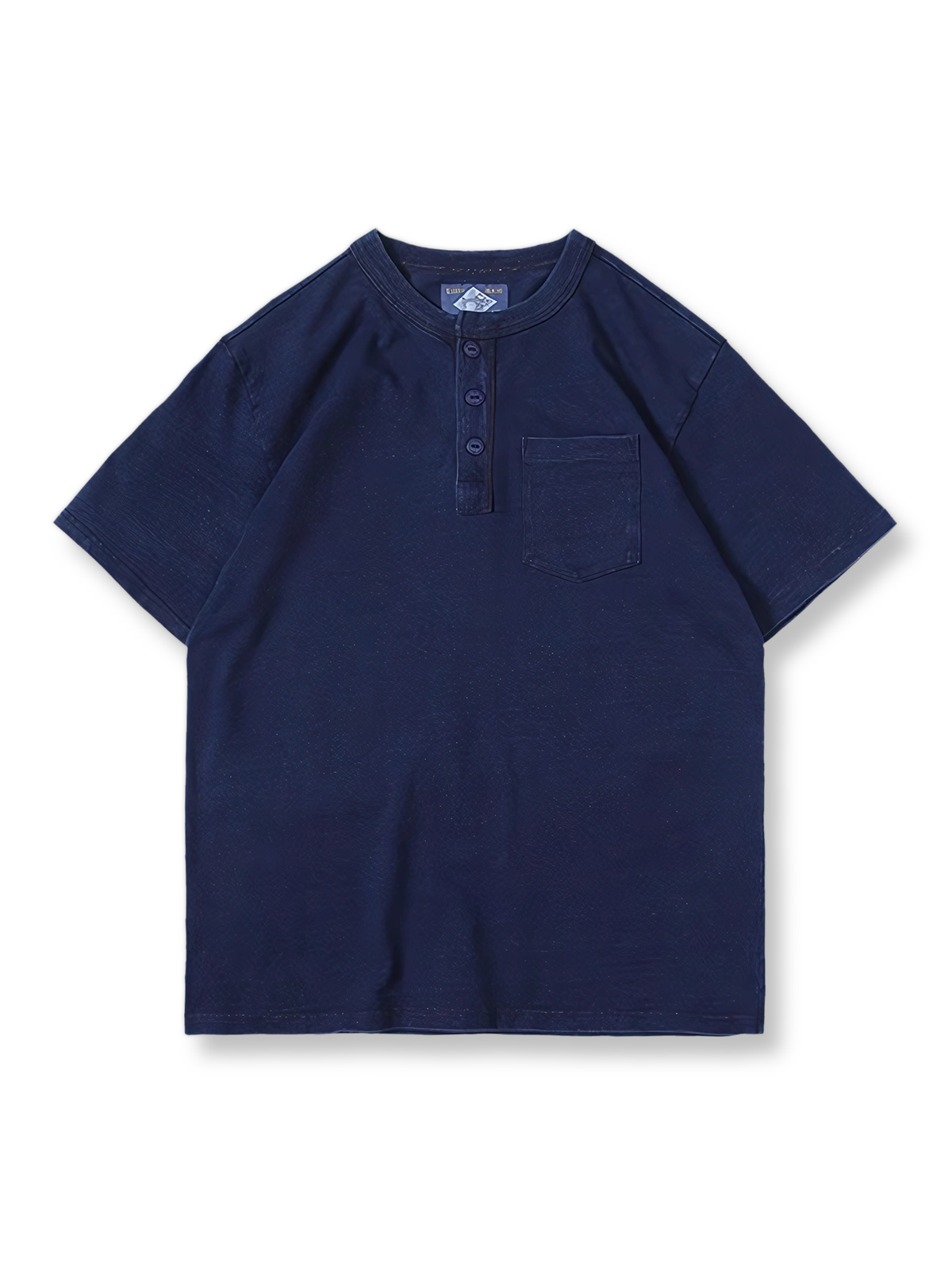 植物藍染めヘンリーネック半袖Tシャツ正面図