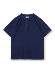 植物藍染めヘンリーネック半袖Tシャツ正面図
