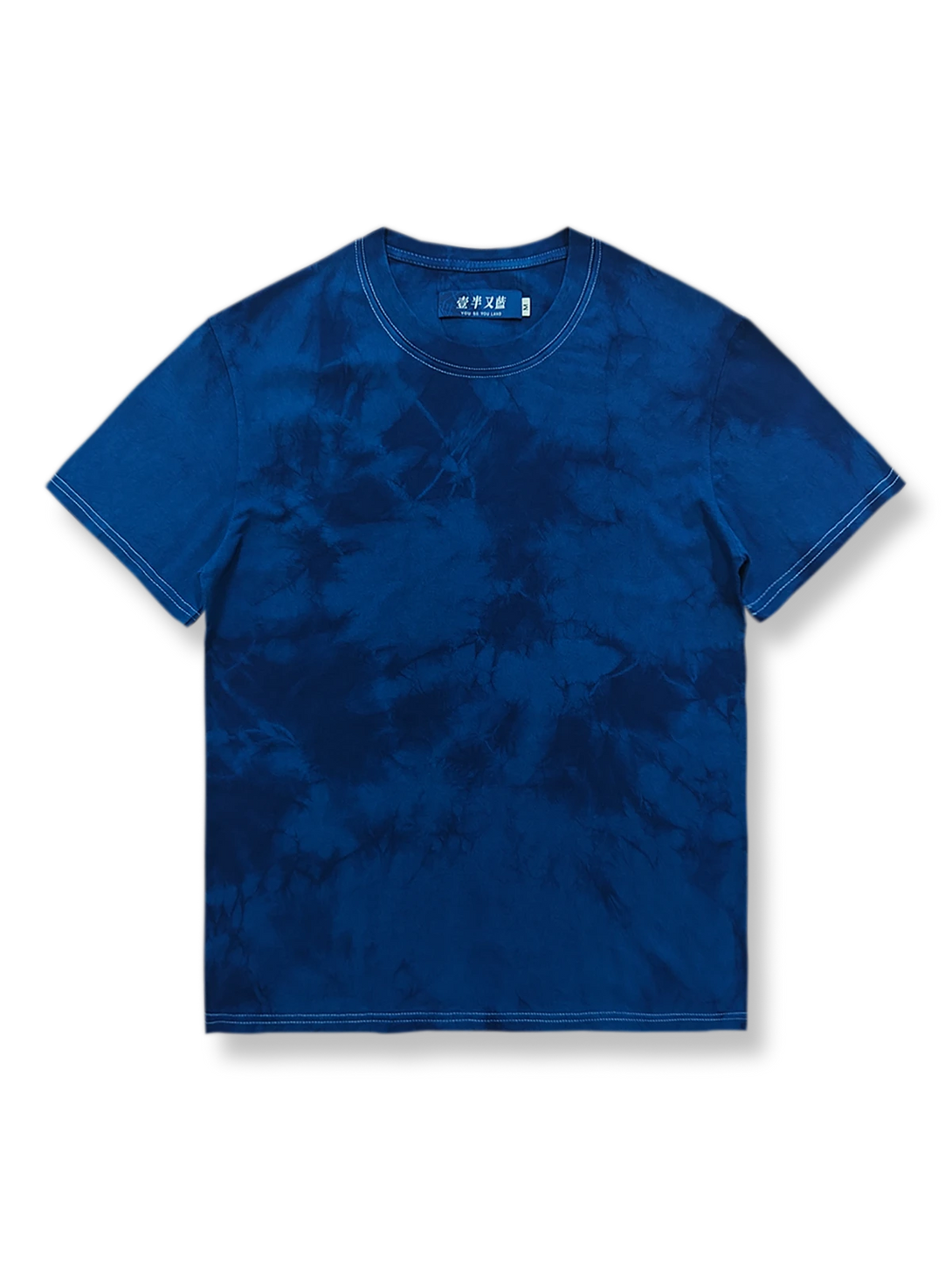 植物藍染と氷紋絞り染めのタイダイが施されたクルーネックTシャツ
