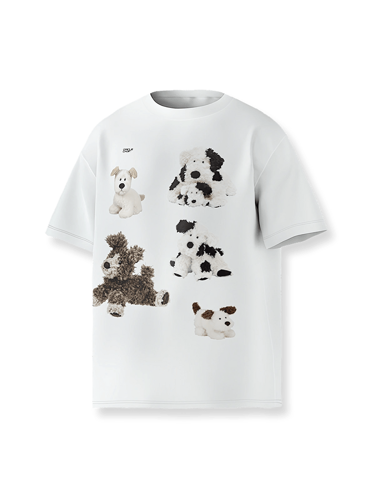 子犬のルーク　Ｔシャツ　平成レトロ　わんこ 犬　ぬいぐるみ　服　アパレル plush_dog_print_short_sleeve_t