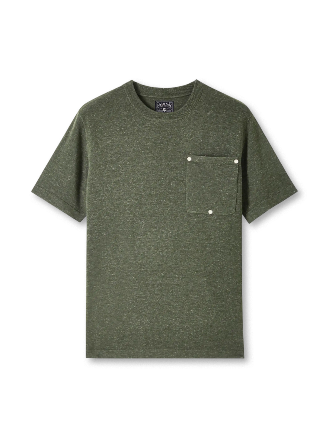 真鍮リベット付きパッチポケットが映えるテンセルリネン混紡ニットTシャツ