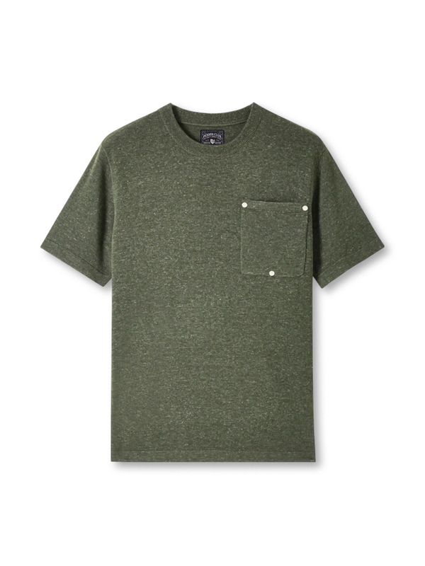 真鍮リベット付きパッチポケットが映えるテンセルリネン混紡ニットTシャツ