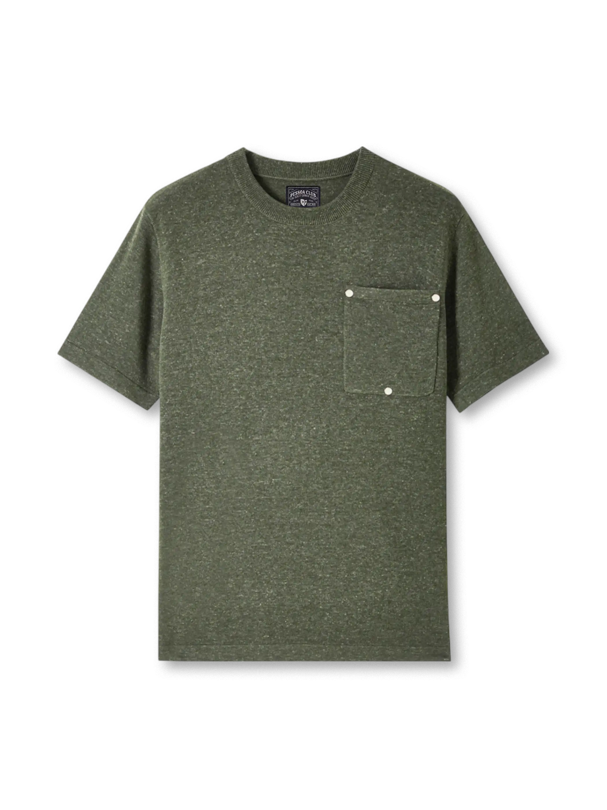 真鍮リベット付きパッチポケットが映えるテンセルリネン混紡ニットTシャツ