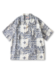 古典的な磁器タイル柄を全面にプリントしたキューバカラーシャツ