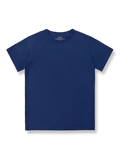 藍染めとヴィンテージウォッシュ加工が施されたコーマコットンのクルーネック半袖Tシャツ