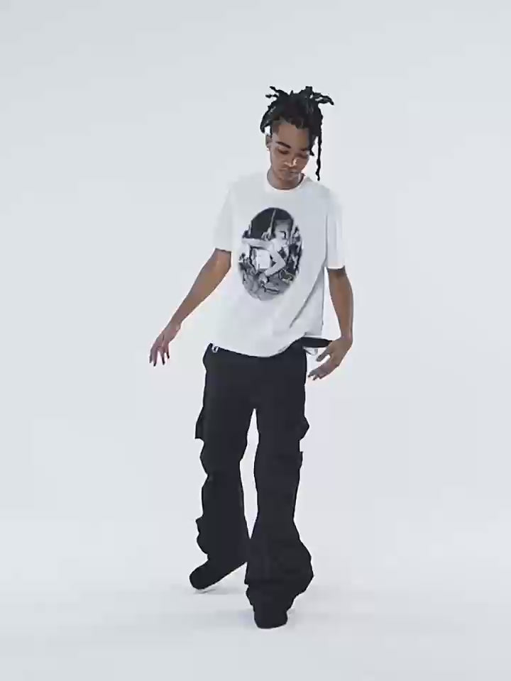 ロックプリントクルーネック半袖Tシャツ