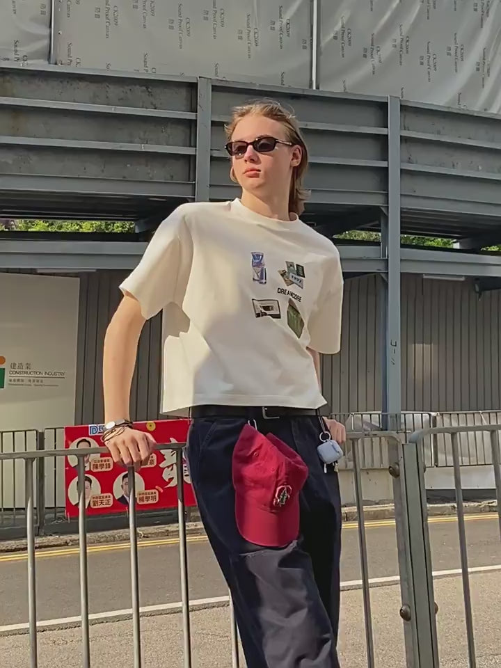 趣味柄クロップドTシャツ