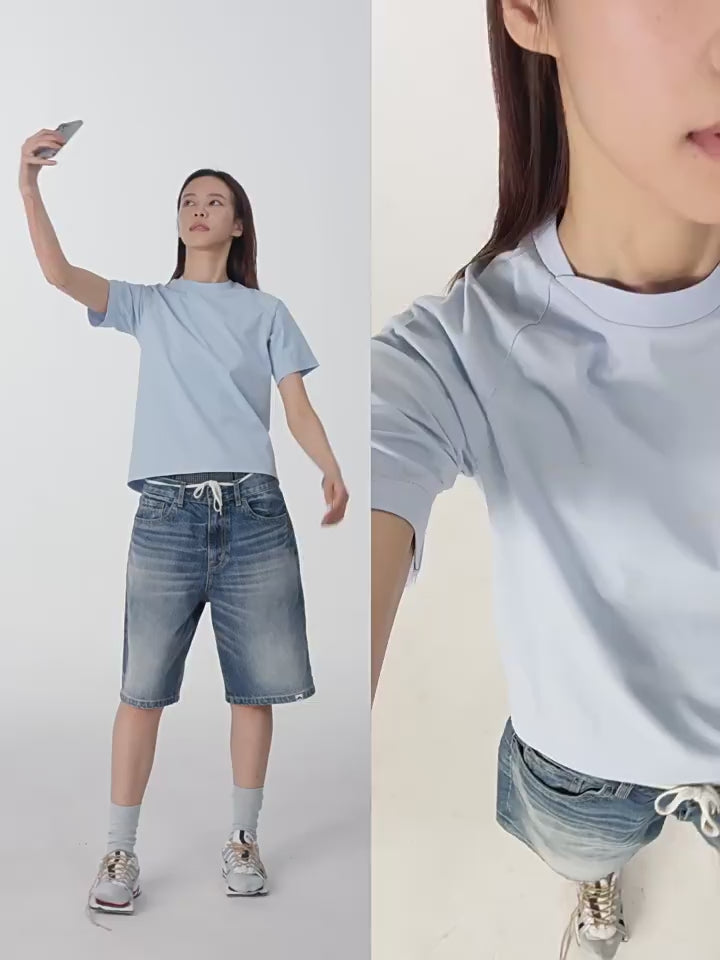 50年代風ワイドウォッシュデニムショートパンツ