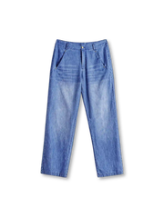インディゴの軽量デニム イージーストレートパンツ、すっきりとしたストレートシルエット