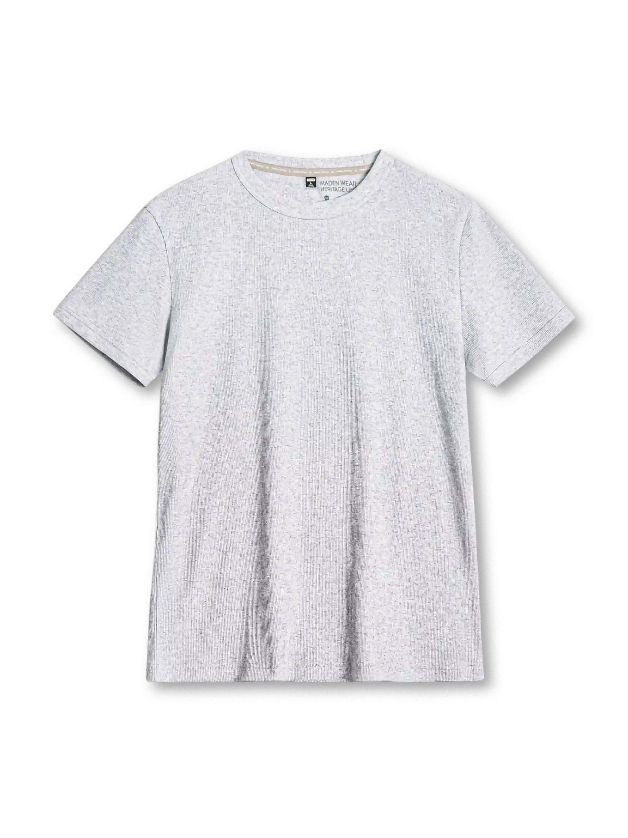 ベージュのスリムフィット リブTシャツ、縦の畝と袖口のリブ付き