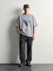 スノー加工 イーグルプリントTシャツ ブルーグレー