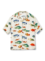 魚図鑑柄 アロハシャツ アイボリー