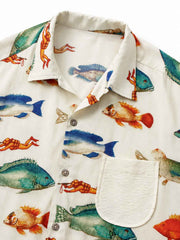 魚図鑑柄 アロハシャツ アイボリー