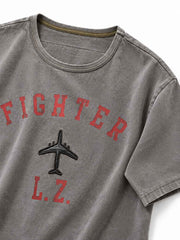 戦闘機プリント 両面Tシャツ ウォッシュグレー