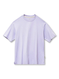 チャコールの無地クルーネックTシャツ、ドロップショルダーのゆったりとしたシルエット