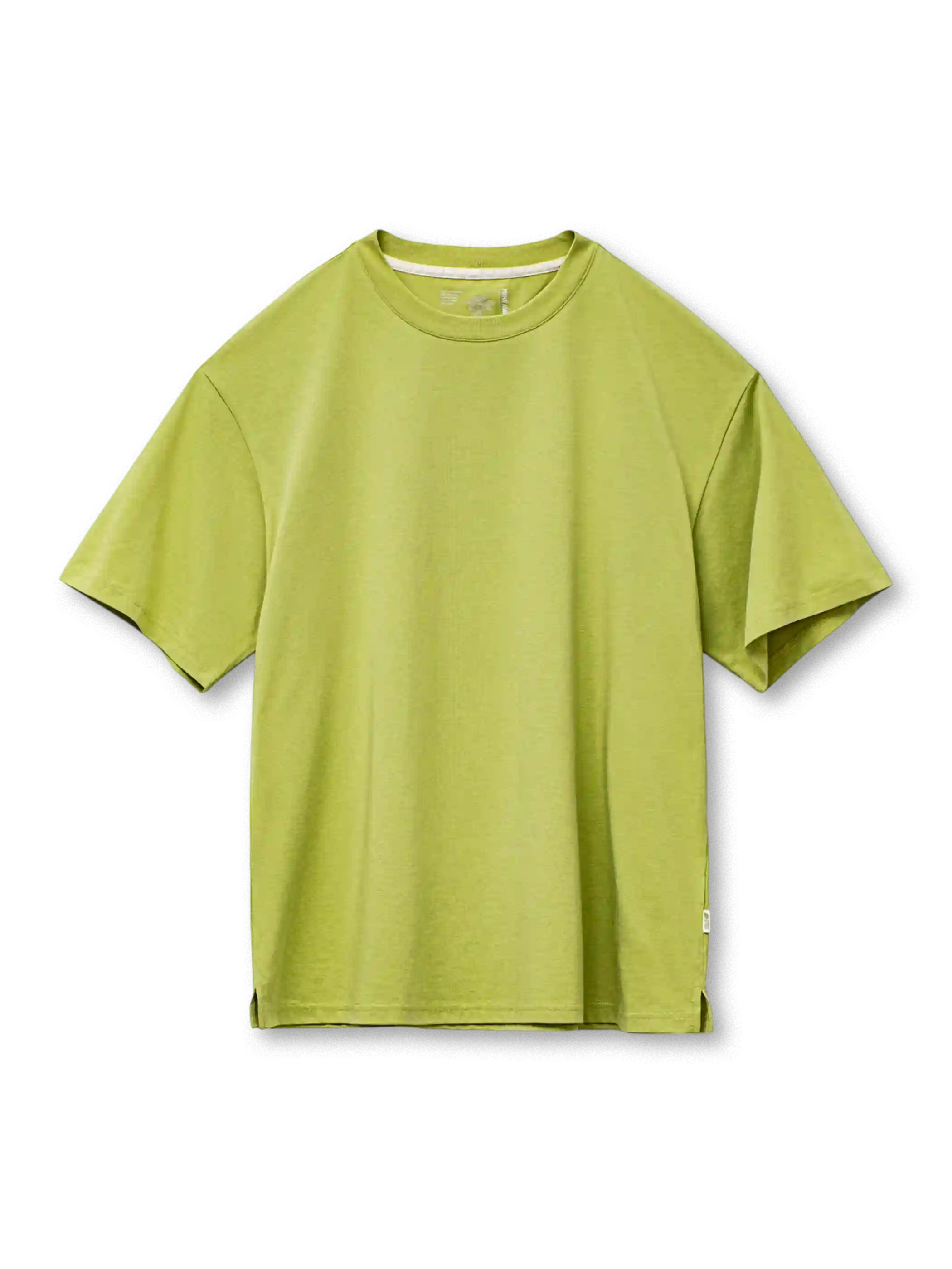 チャコールの無地クルーネックTシャツ、ドロップショルダーのゆったりとしたシルエット