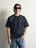 フラットロック配色ステッチ Tシャツ ネイビー