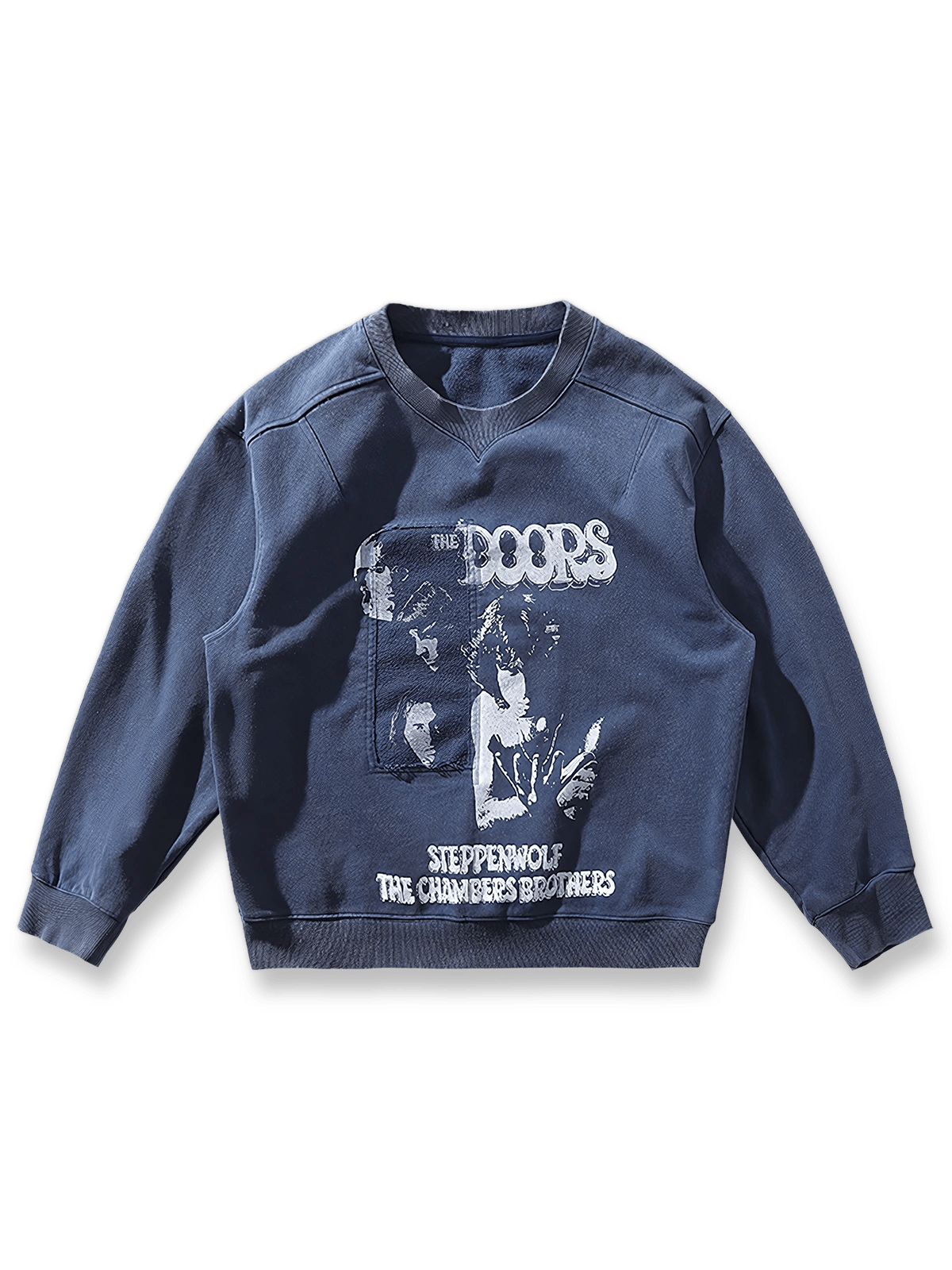 ザ・ドアーズのサイケデリックプリントと「Kill Kill Kill」歌詞が特徴のスウェットシャツ。