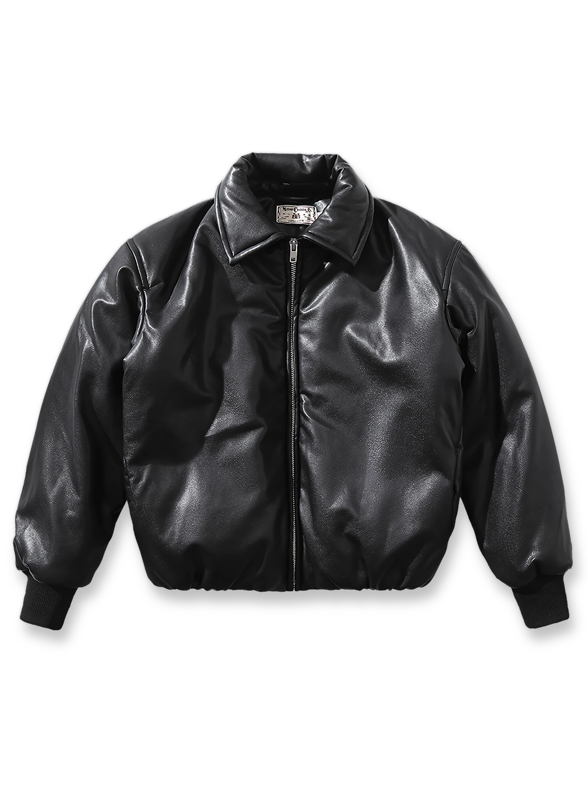マットなグレー×ブラックのPUレザーボンバージャケット。