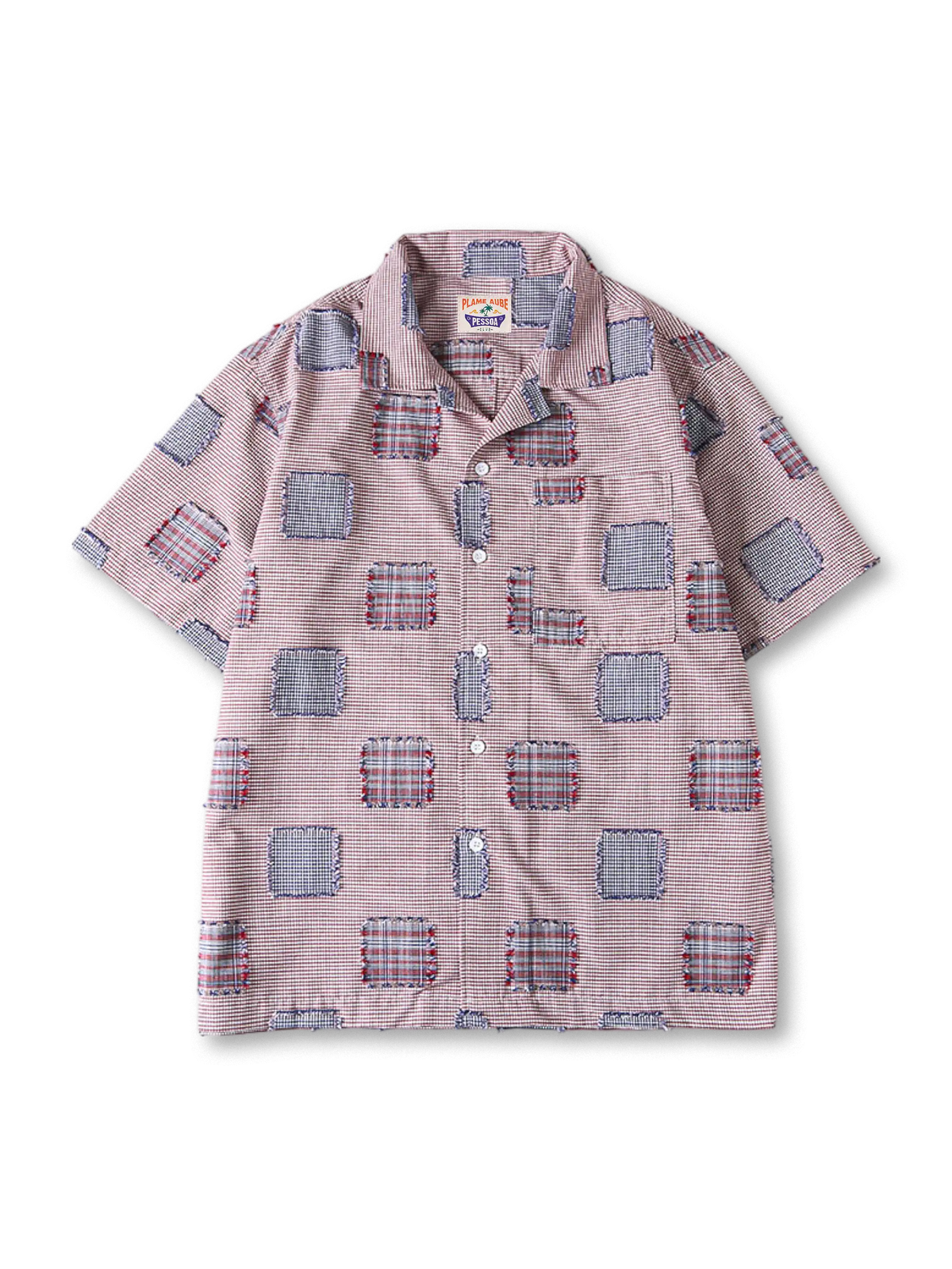 色織り細格子とプディング風パッチワークが映えるキューバカラーシャツ