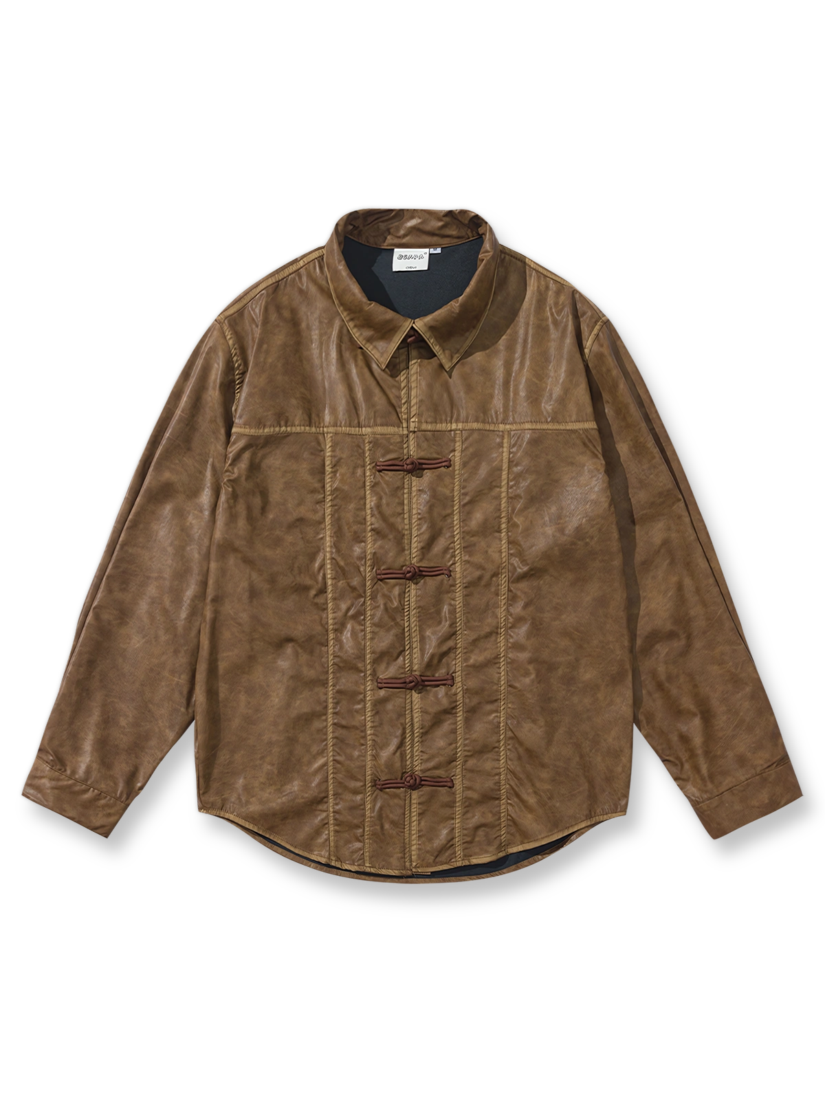 パンクボタンデザインのPUレザーシャツ