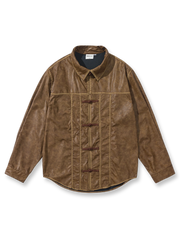 パンクボタンデザインのPUレザーシャツ