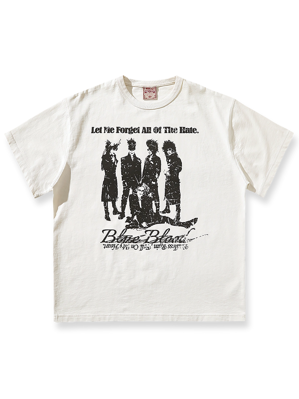 X JAPAN風プリントが施されたパンクロックヴィンテージスタイルの半袖Tシャツ