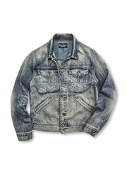 14.6ozヘビーオンスデニムと銅製ドーナツボタンが特徴のアメリカンワークジャケット。リアルな色落ちと快適な着用感。