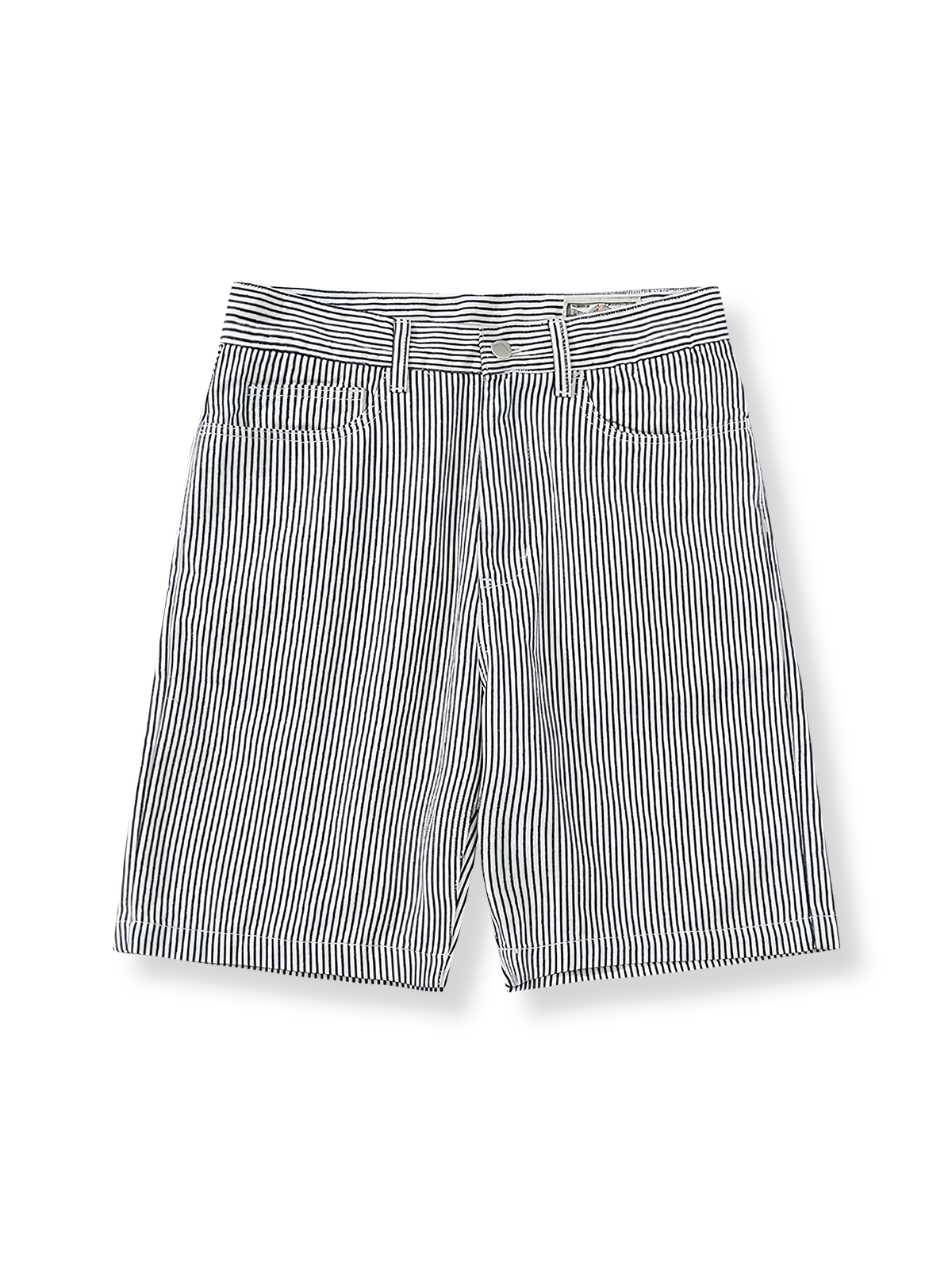 レイルロードストライプが施されたリラックスフィットの五分丈デニムショートパンツ