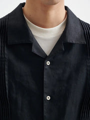 ラミーコットン混紡キューバカラーオルガンプリーツ半袖シャツ