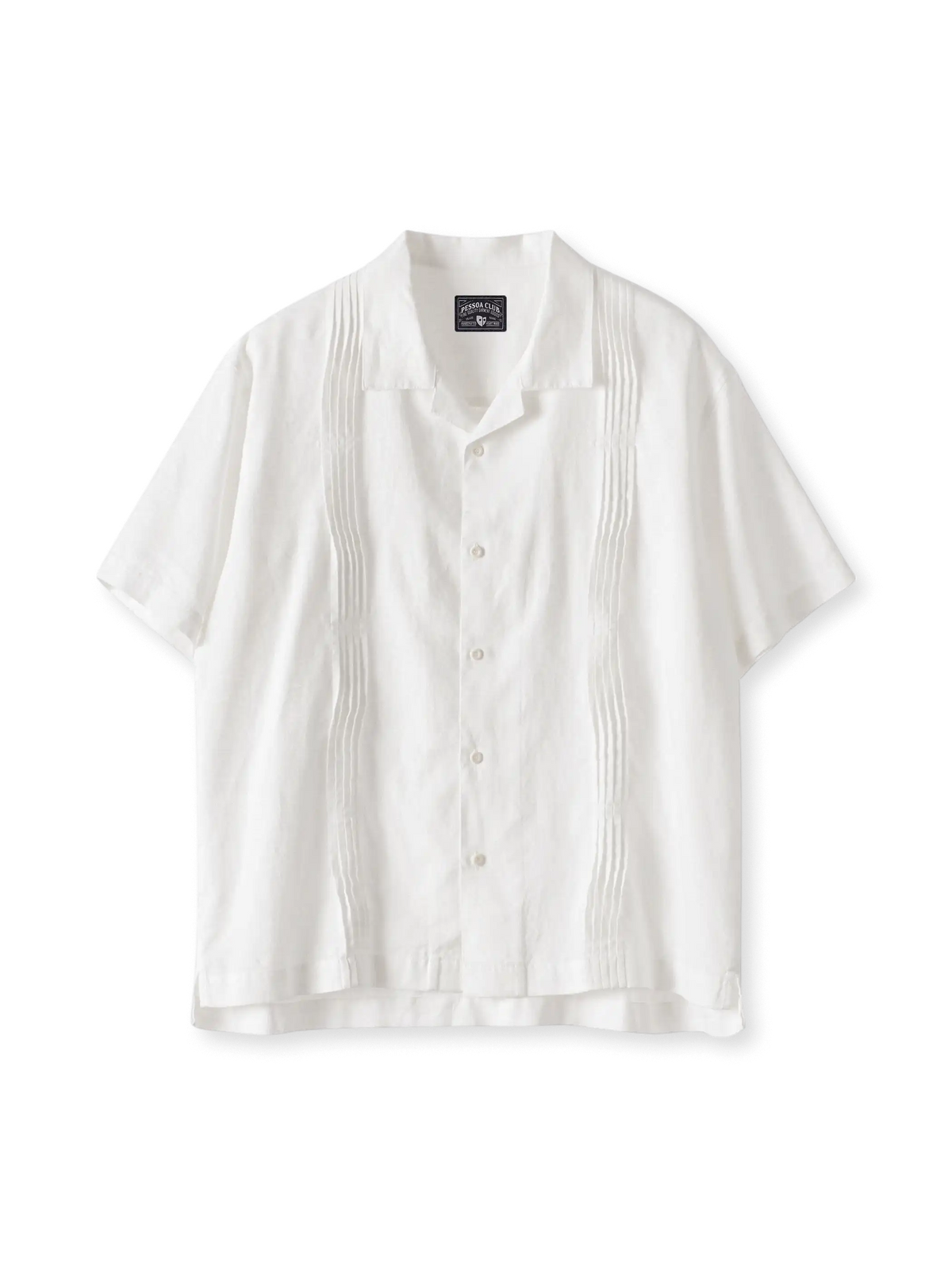 ラミーコットン混紡キューバカラーオルガンプリーツ半袖シャツ正面画像