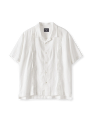 ラミーコットン混紡キューバカラーオルガンプリーツ半袖シャツ正面画像