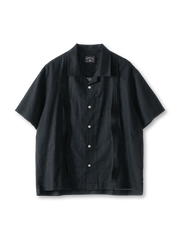 ラミーコットン混紡キューバカラーオルガンプリーツ半袖シャツ