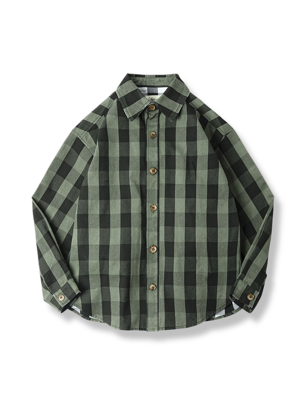 太ラインのチェックが映えるワークテイストのシャツジャケットの正面イメージ。