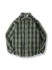 太ラインのチェックが映えるワークテイストのシャツジャケットの正面イメージ。