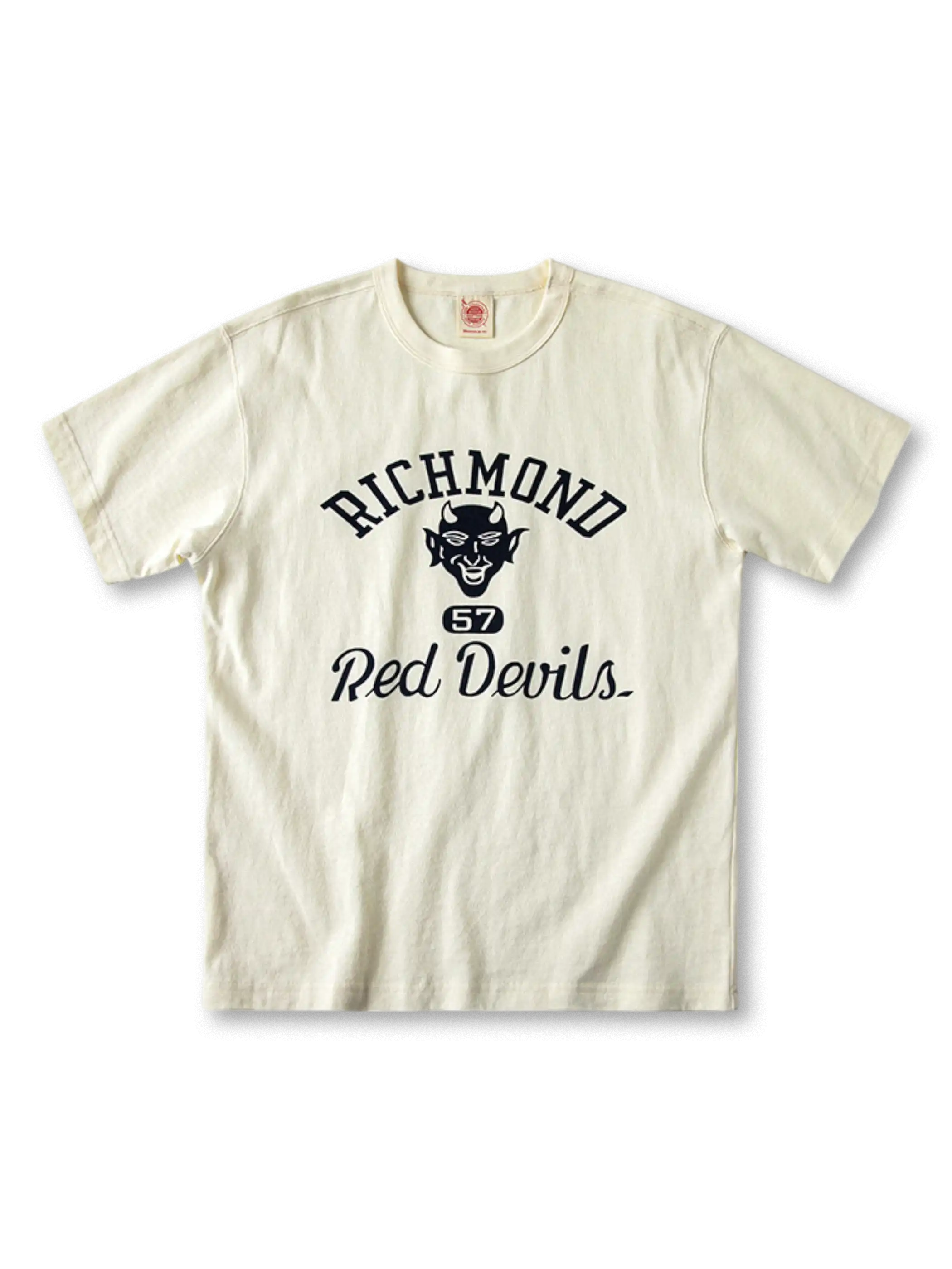 レッドデヴィルス 5th メカニカル歩兵師団 フロックプリントTシャツ全体像（ネイビー・オフホワイト）