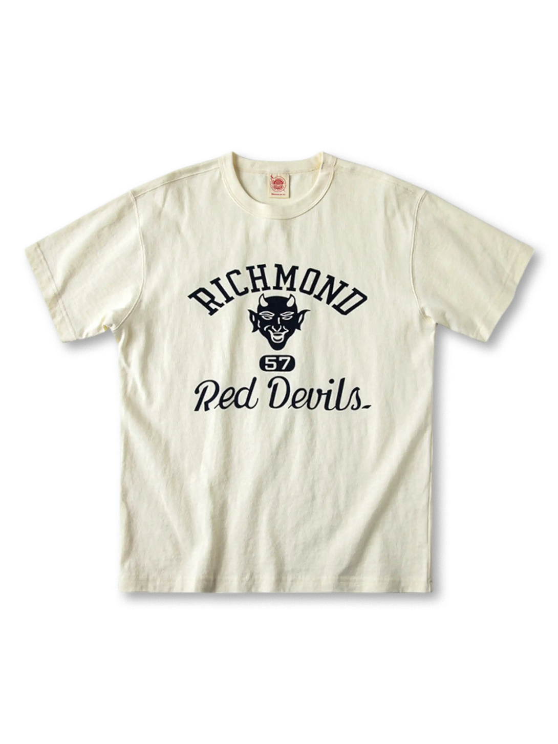 レッドデヴィルス 5th メカニカル歩兵師団 フロックプリントTシャツ全体像（ネイビー・オフホワイト）