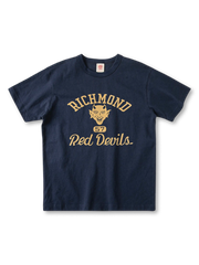 米軍第5機械化歩兵師団「レッドデヴィルス」エンブレムの植毛フロックプリントが特徴のヴィンテージTシャツ