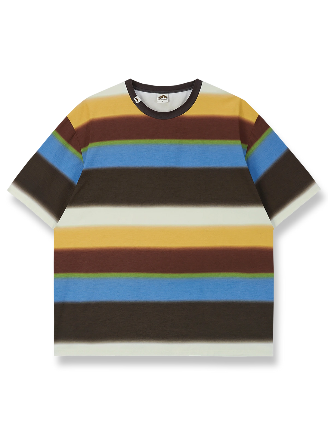 籐編み籠インスピレーションのフェードボーダープリント速乾半袖Tシャツ。