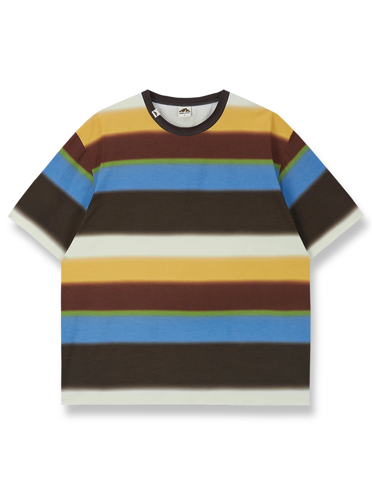 籐編み籠インスピレーションのフェードボーダープリント速乾半袖Tシャツ。