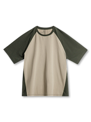 レトロ配色パネルと冷感機能が映えるラグランスリーブTシャツ