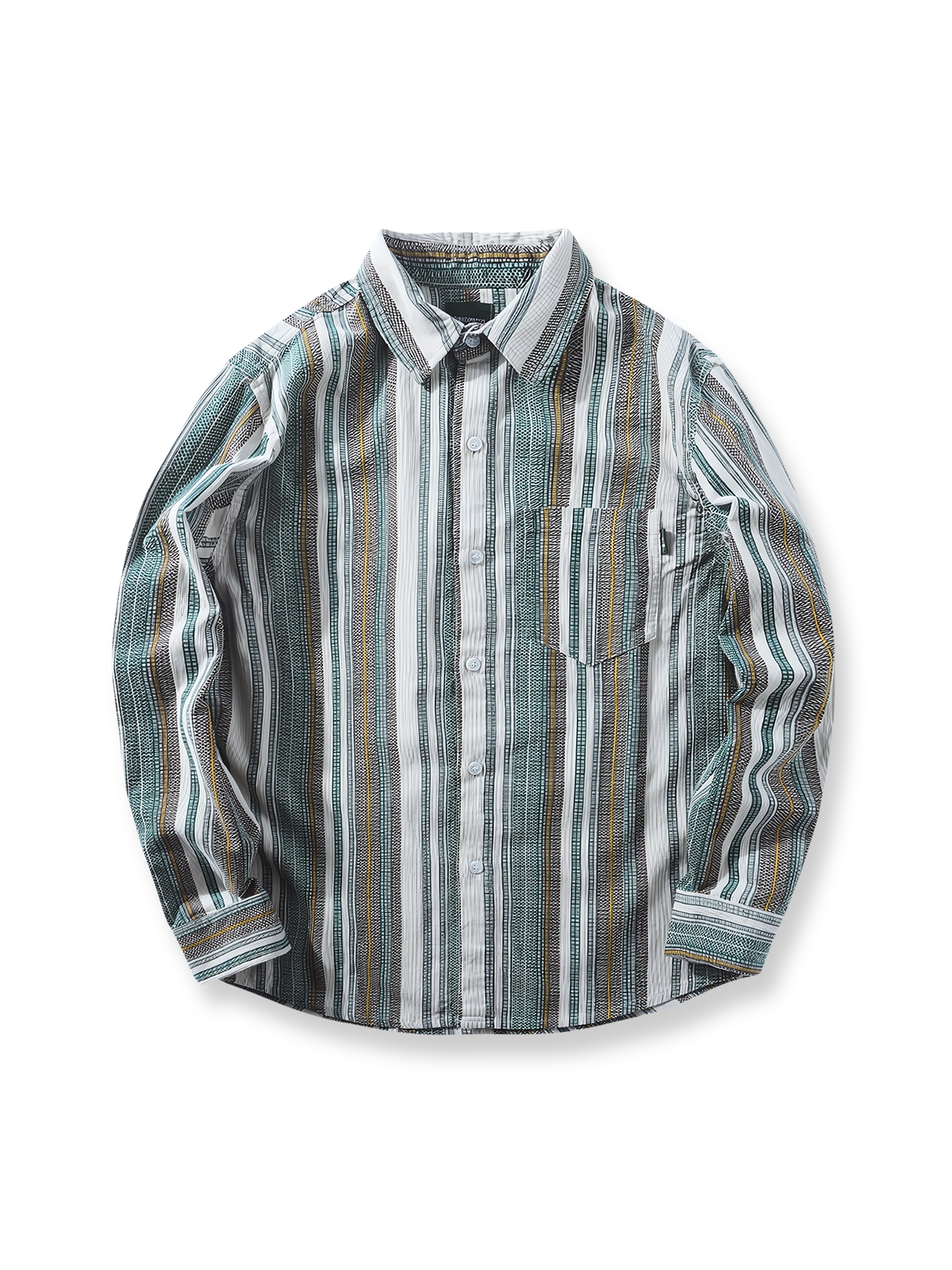 厚手コーデュロイと縦ストライプが映えるレトロ長袖シャツ