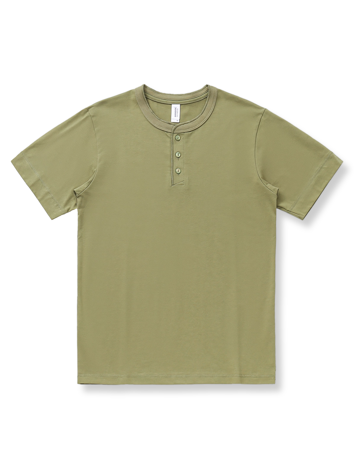 ヘビーウェイトコットンのレトロヘンリーネックシャツが前面から見える商品画像