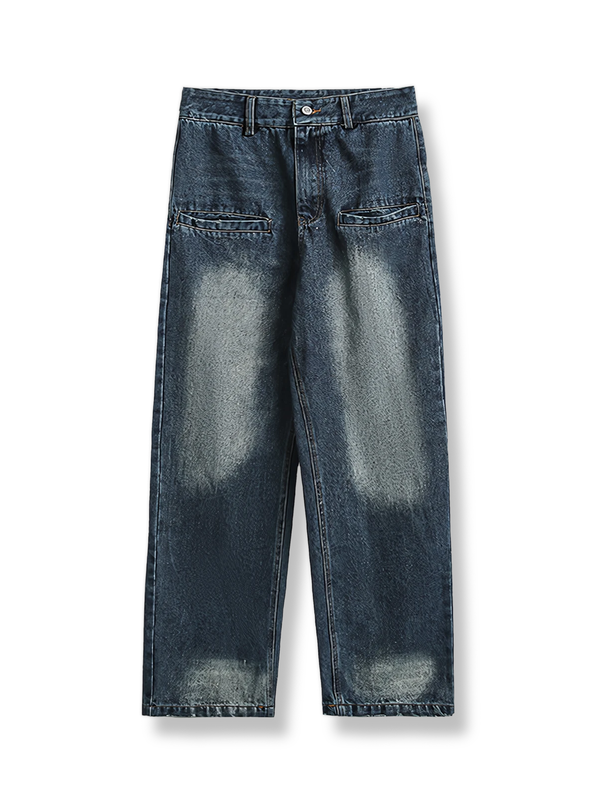 石洗い加工とハイウエストのルーズフィットが特徴のレトロデニムパンツ。