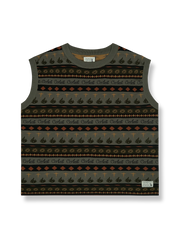 レトロな柄の抗ピリングウール混紡ニットベスト