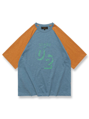  レトロラグランカラーブロックTシャツ