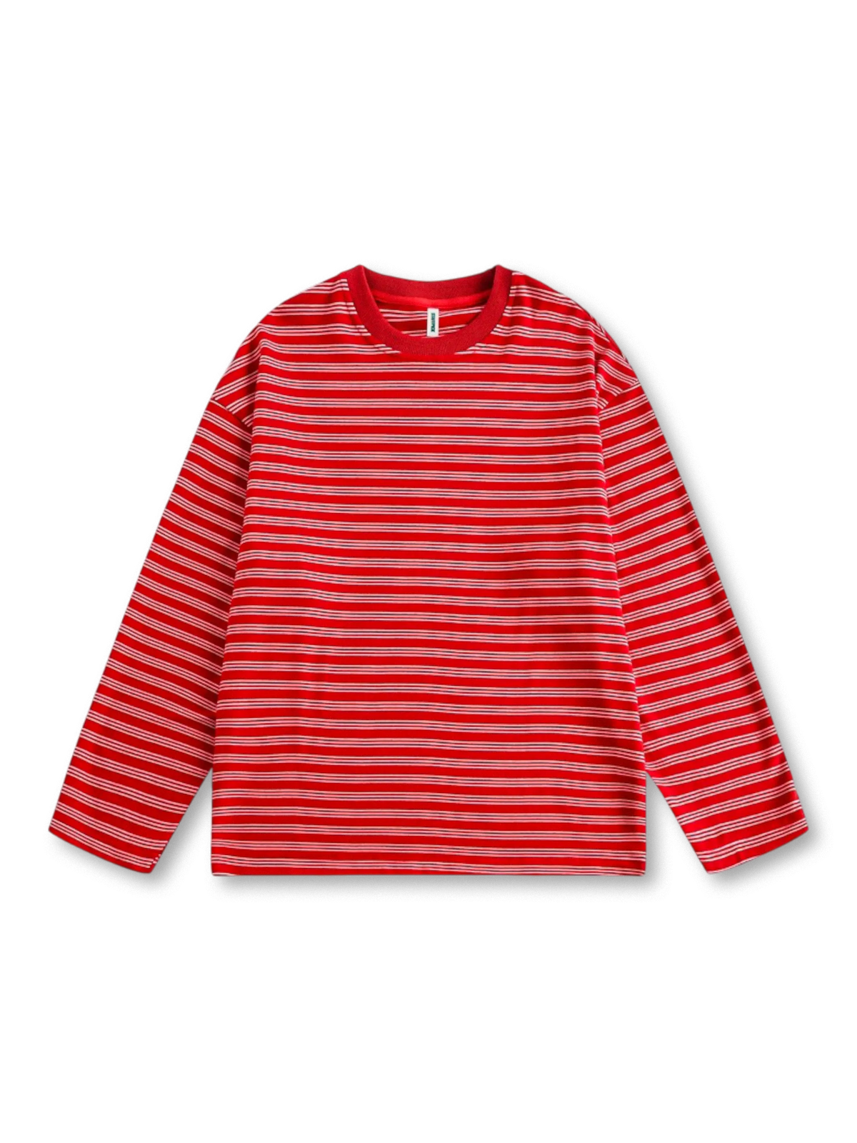 カラーコントラストとストライプデザインが特徴の軽量で通気性に優れたレトロストライプベースシャツ。