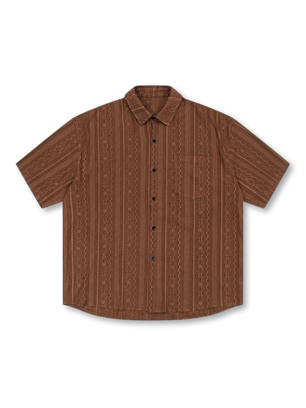 透かしジャカード織りとクリーンシルエットが特徴のレトロ半袖シャツ