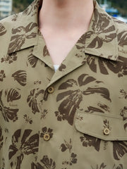 レトロトロピカルフローラルキューバカラーシャツ